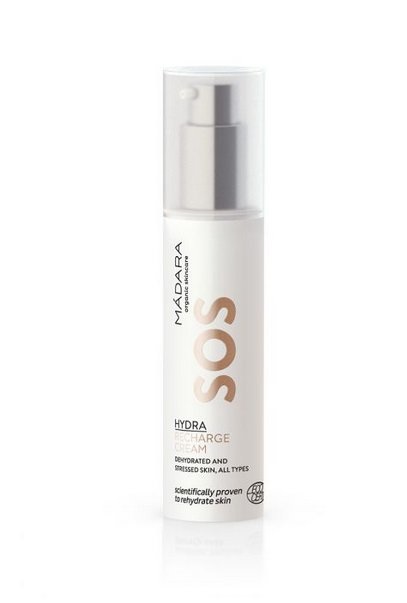 MÁDARA SOS Hydra Recharge Cream - Crema idratante per il viso 50 ml, con peonia, semi di lino e acido ialuronico, riduce le rughe e nutre la pelle