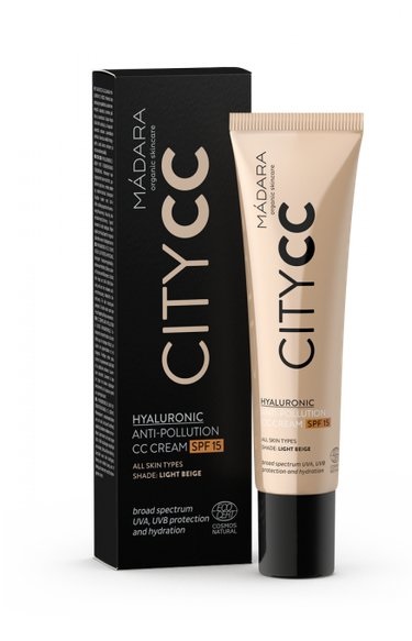 MÁDARA Crema CC Anti-inquinamento Light Beige 40 ml - Idratante con SPF 15 e Acido Ialuronico