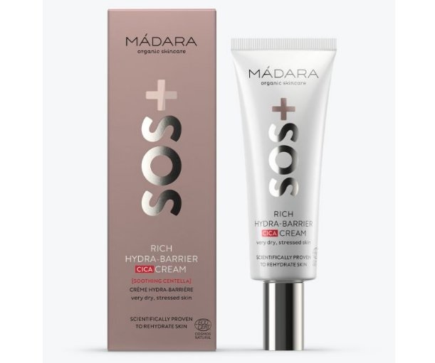 MÁDARA SOS Rich Hydra-Barrier CICA Cream - Crema Viso Idratante 40 ml con Estratto di Centella Asiatica e Acido Ialuronico, Vegan e Certificata Ecocert