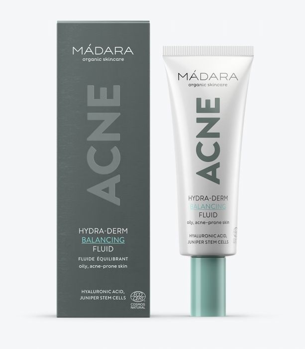 MÁDARA Organic Skincare ACNE Hydra-Derm Balancing Fluid - 40 ml, Crema Idratante Non Comedogenica per Pelli Grasse e Acneiche, Equilibrante e Lenitiva