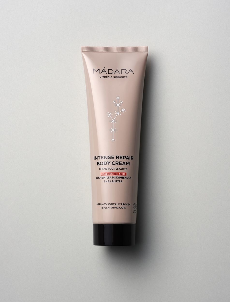 MÁDARA Intense Repair Body Cream 150 ml - Crema corpo nutriente e idratante per pelli sensibili con acido ialuronico e burri naturali
