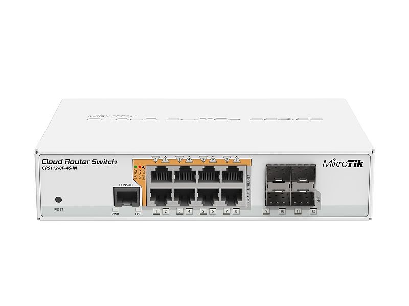 Mikrotik CRS112-8P-4S-IN Switch di Rete Gigabit Ethernet 8 Porte RJ45 PoE e 4 Porte SFP, 400MHz CPU, 128MB RAM, Bianco
