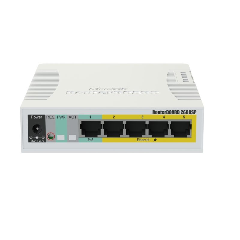 Mikrotik RB260GSP Switch Gestito con 5 Porte Gigabit Ethernet (10/100/1000) e 1 SFP, Supporto Power over Ethernet (PoE), Bianco