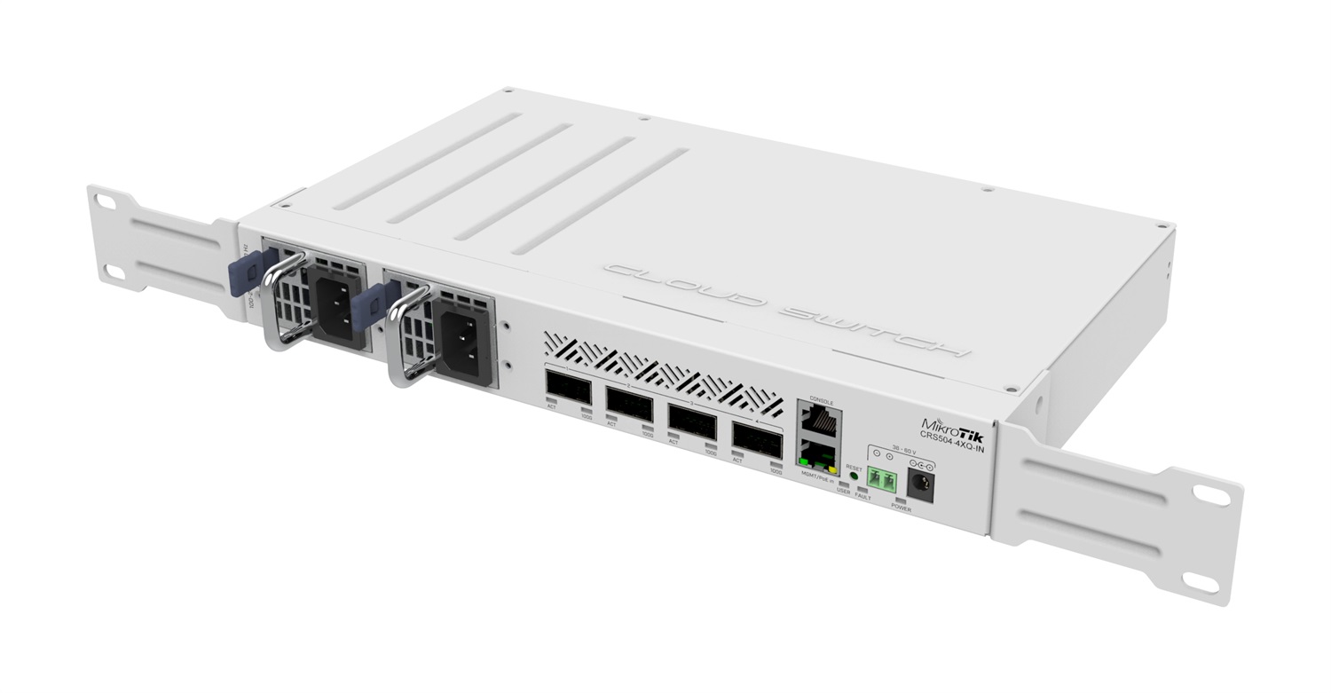 Mikrotik CRS504-4XQ-IN Switch di rete Gestito 4xQSFP28 1x100MbE 100 Gigabit con Power over Ethernet (PoE) - CPU 650MHz, 64MB RAM, Compatto e a basso consumo energetico