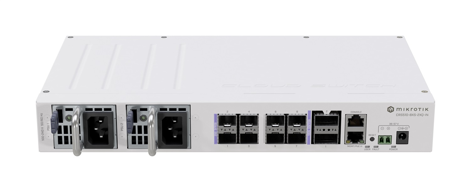 Mikrotik CRS510-8XS-2XQ-IN Switch di Rete L3 con 1 Porta RJ-45 Fast Ethernet (10/100) e Supporto Power over Ethernet (PoE) - Bianco