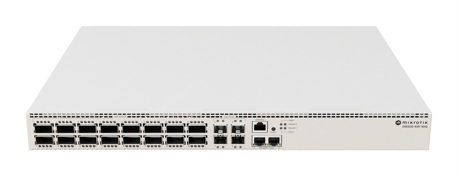 Mikrotik CRS520-4XS-16XQ-RM Switch di Rete Rackmount con 16 Porte QSFP28 100G e 4 Porte SFP28 2.5G