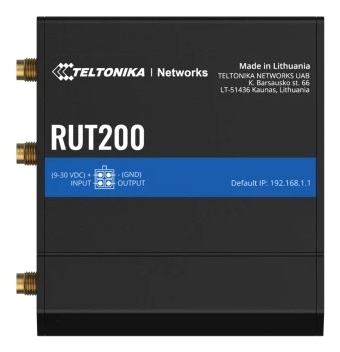 Teltonika RUT200 Router di rete cellulare 4G LTE Cat 4 fino a 150 Mbps, Fast Ethernet, Nero, Alluminio e Plastica