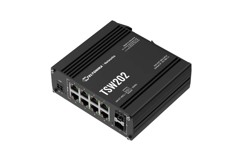 Teltonika TSW202 Switch Gestito L2 8 Porte Gigabit Ethernet (10/100/1000) con 2 SFP e Supporto Power over Ethernet (PoE) - Alluminio Blu