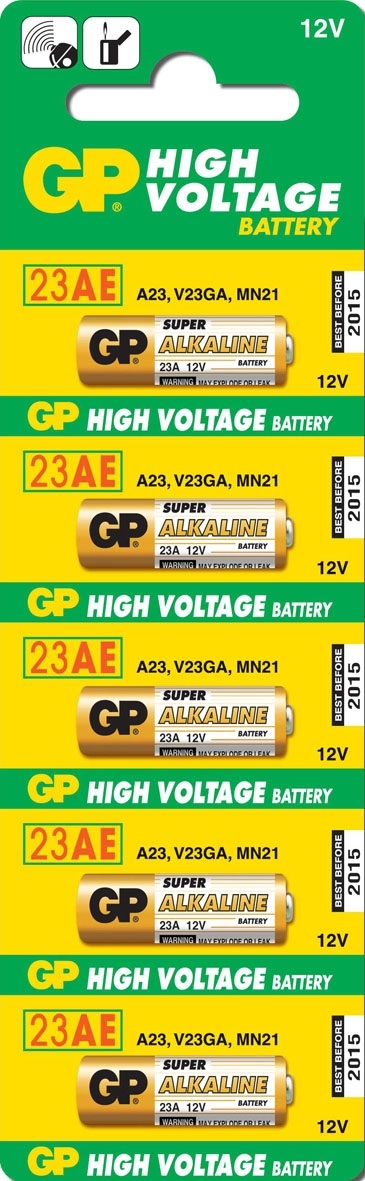 GP Batteries Batteria Alcalina 23A 12V - Confezione da 5 pezzi, Capacità 38 mAh, Compatibile con A23, MN21, LR23A e altri