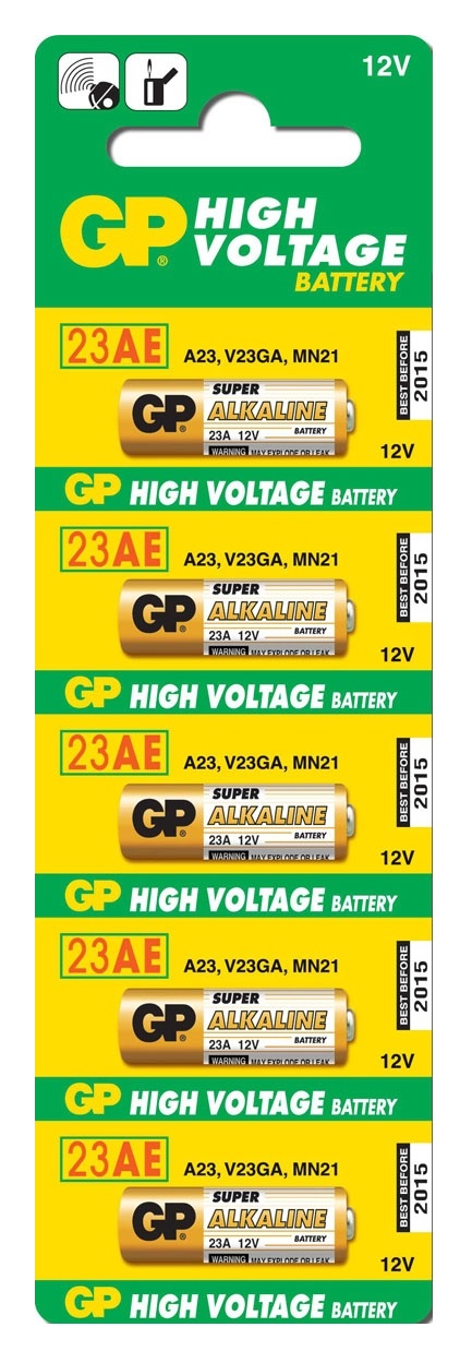 GP Batteries Batteria Alcalina 23A 12V - Confezione da 5 pezzi, Capacità 38 mAh, Compatibile con A23, MN21, LR23A e altri