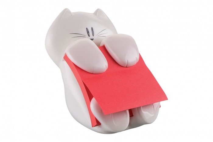 Post-it Dispenser Gatto Bianco con Ricarica di 90 Foglietti Super Sticky Z-Notes Rosso Rubino - CAT-330