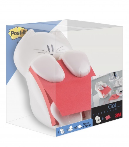 Post-it Dispenser Gatto Bianco con Ricarica di 90 Foglietti Super Sticky Z-Notes Rosso Rubino - CAT-330