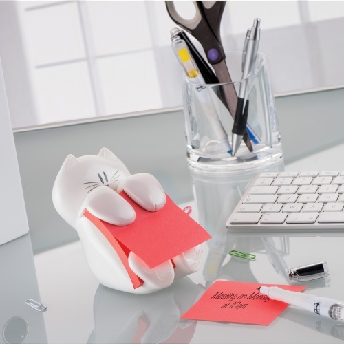 Post-it Dispenser Gatto Bianco con Ricarica di 90 Foglietti Super Sticky Z-Notes Rosso Rubino - CAT-330
