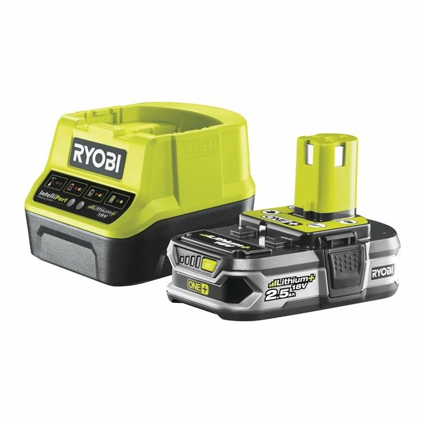 Ryobi RC18120-125 Kit Batteria 2,5Ah 18V e Caricabatterie Rapido con Indicatore LED