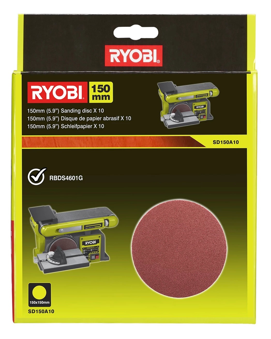Ryobi SD150A10 - Kit di 10 dischi abrasivi adesivi diametro 150 mm grana 80 per levigatrice RBDS4601G