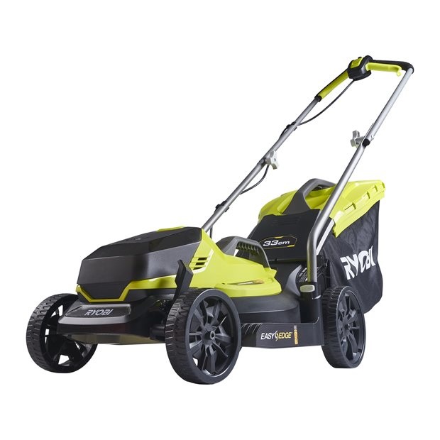 Ryobi OLM1833B Tosaerba a Batteria 18V, Taglio 33 cm, Sacco di Raccolta 35L, Ergonomico e Ripiegabile, Ideale per Giardini Fino a 500 m²