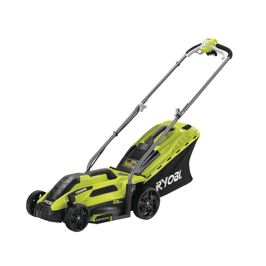 Ryobi RLM13E33S Tagliaerba Elettrico 1300W con Larghezza di Taglio 33 cm, Modalità Raccolta e Mulching