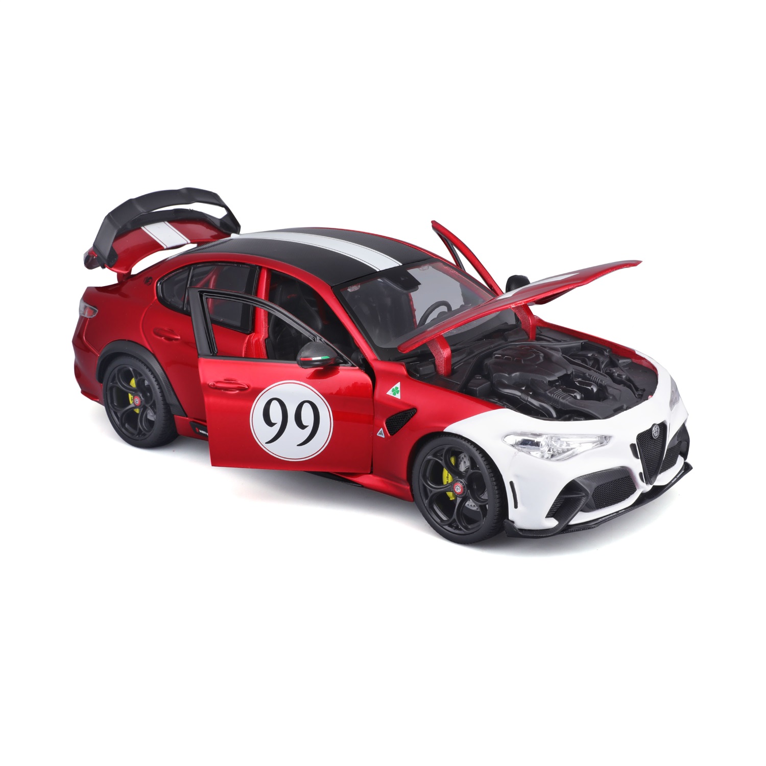 Burago Alfa Romeo Giulia GTAm 1:18 - Auto in Miniatura Collezione Rosso e Bianco, 25 cm