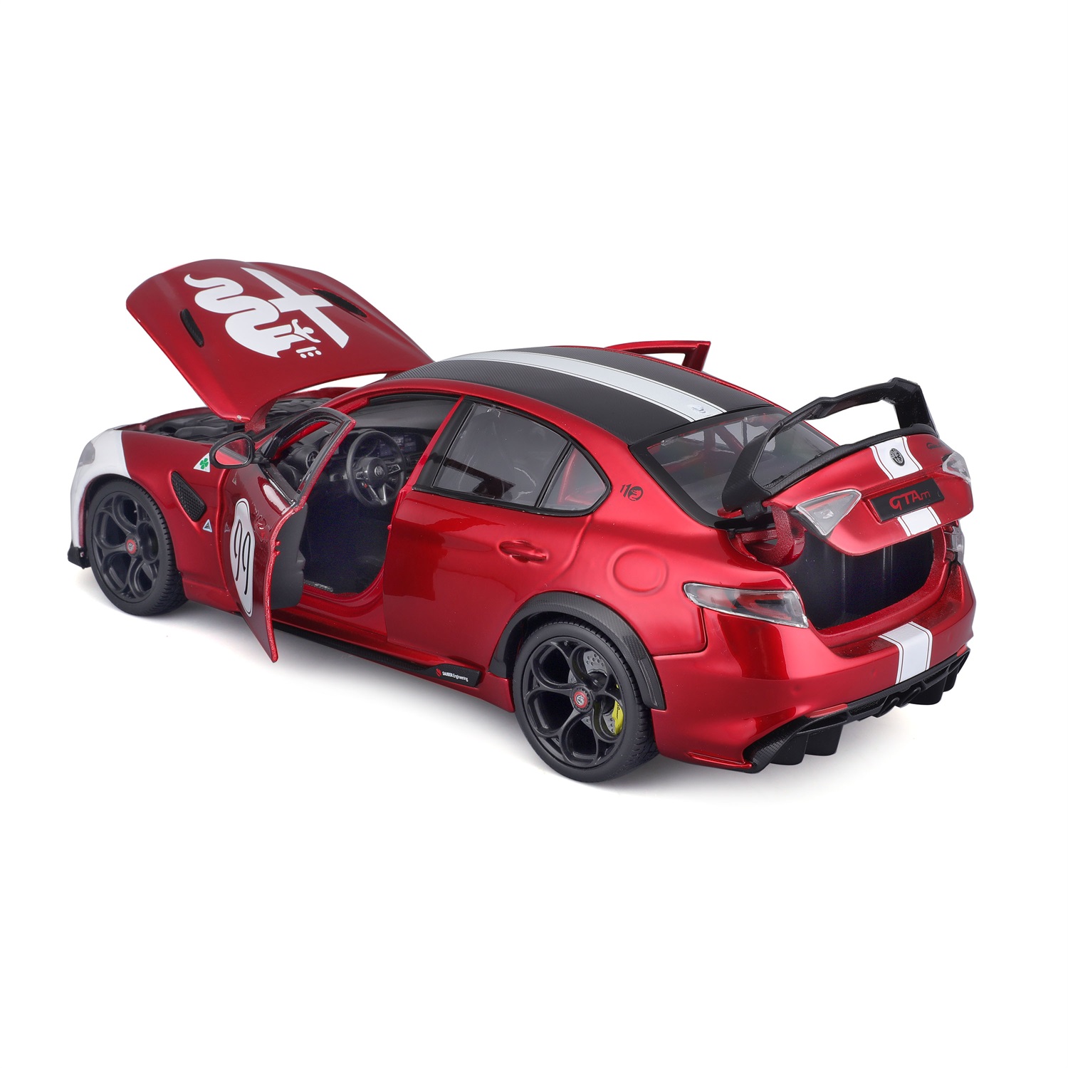 Burago Alfa Romeo Giulia GTAm 1:18 - Auto in Miniatura Collezione Rosso e Bianco, 25 cm