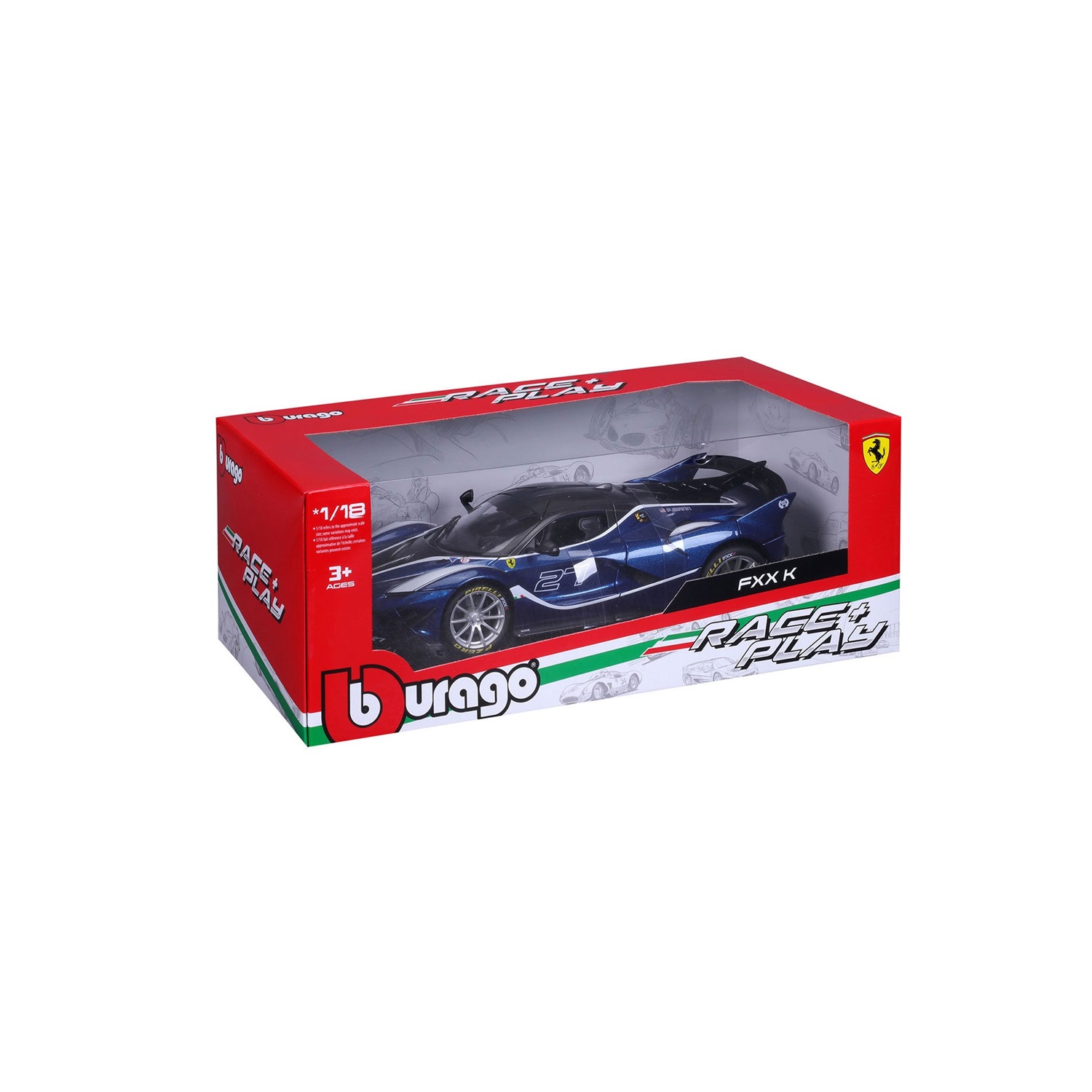 Bburago Ferrari FXX-K EVO #27 Blu 1:18 - Modellino Auto con Porte Apribili, Bagagliaio e Cofano Mobile, Serie Race & Play