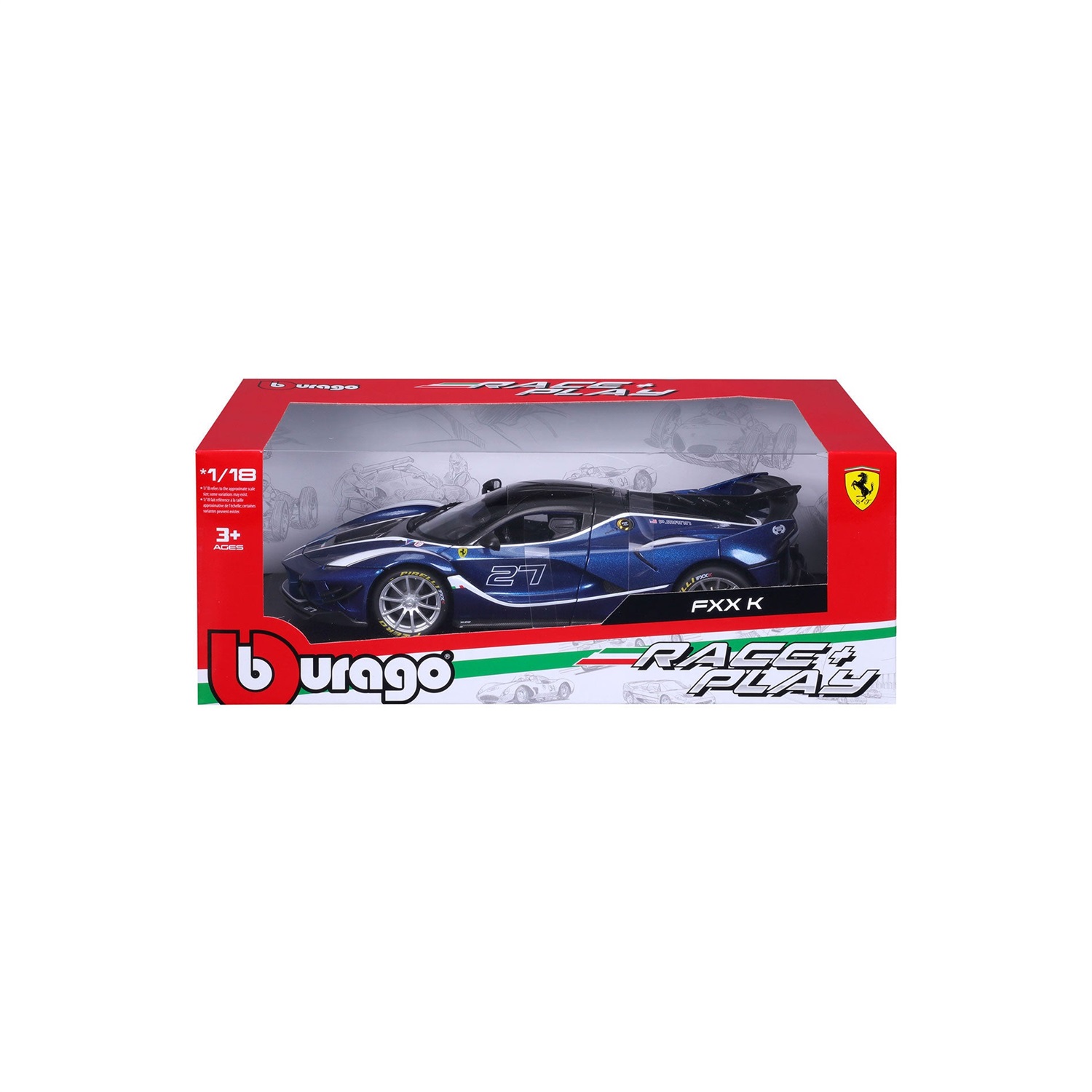 Bburago Ferrari FXX-K EVO #27 Blu 1:18 - Modellino Auto con Porte Apribili, Bagagliaio e Cofano Mobile, Serie Race & Play
