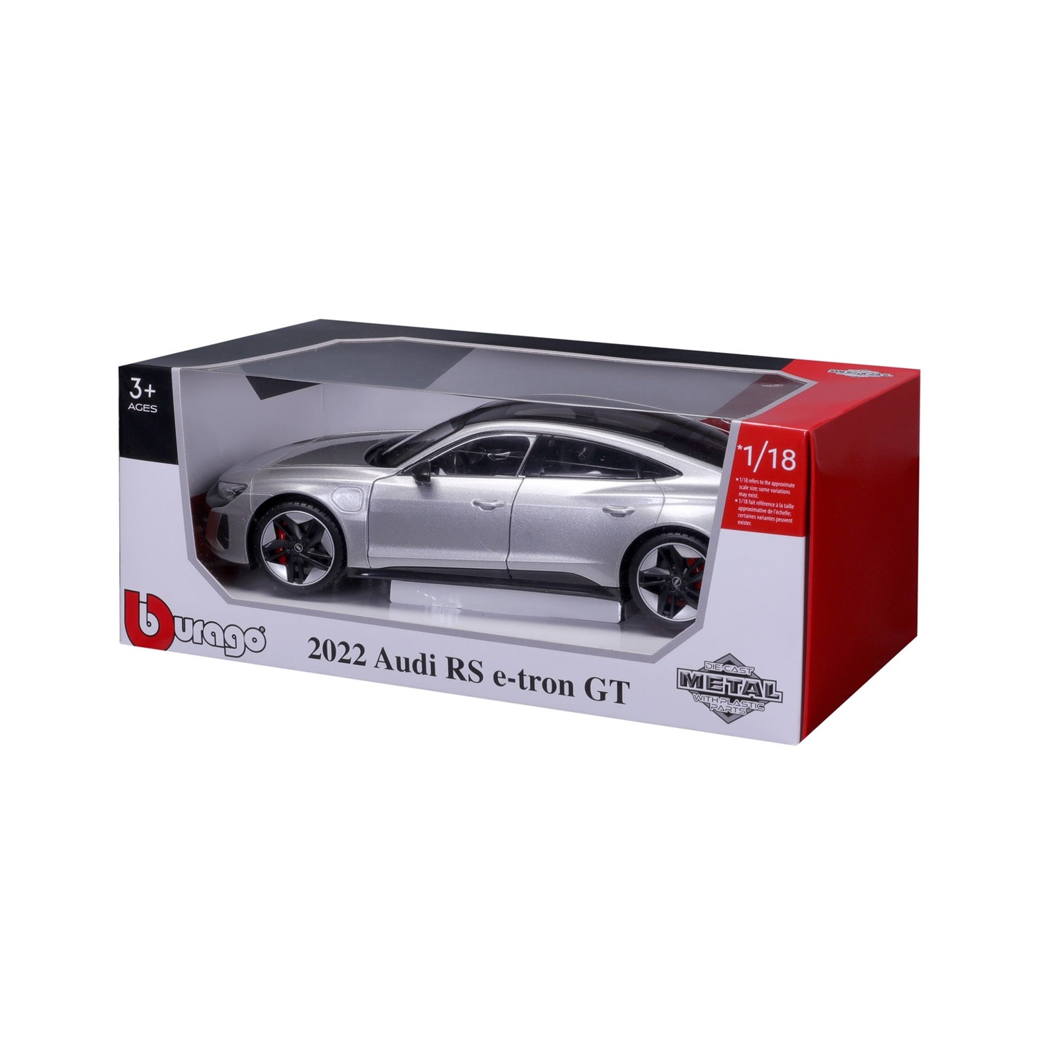Bburago Audi RS e-tron GT 2022 - Modello in scala 1:18, colore Silver, porte mobili, materiale die-cast