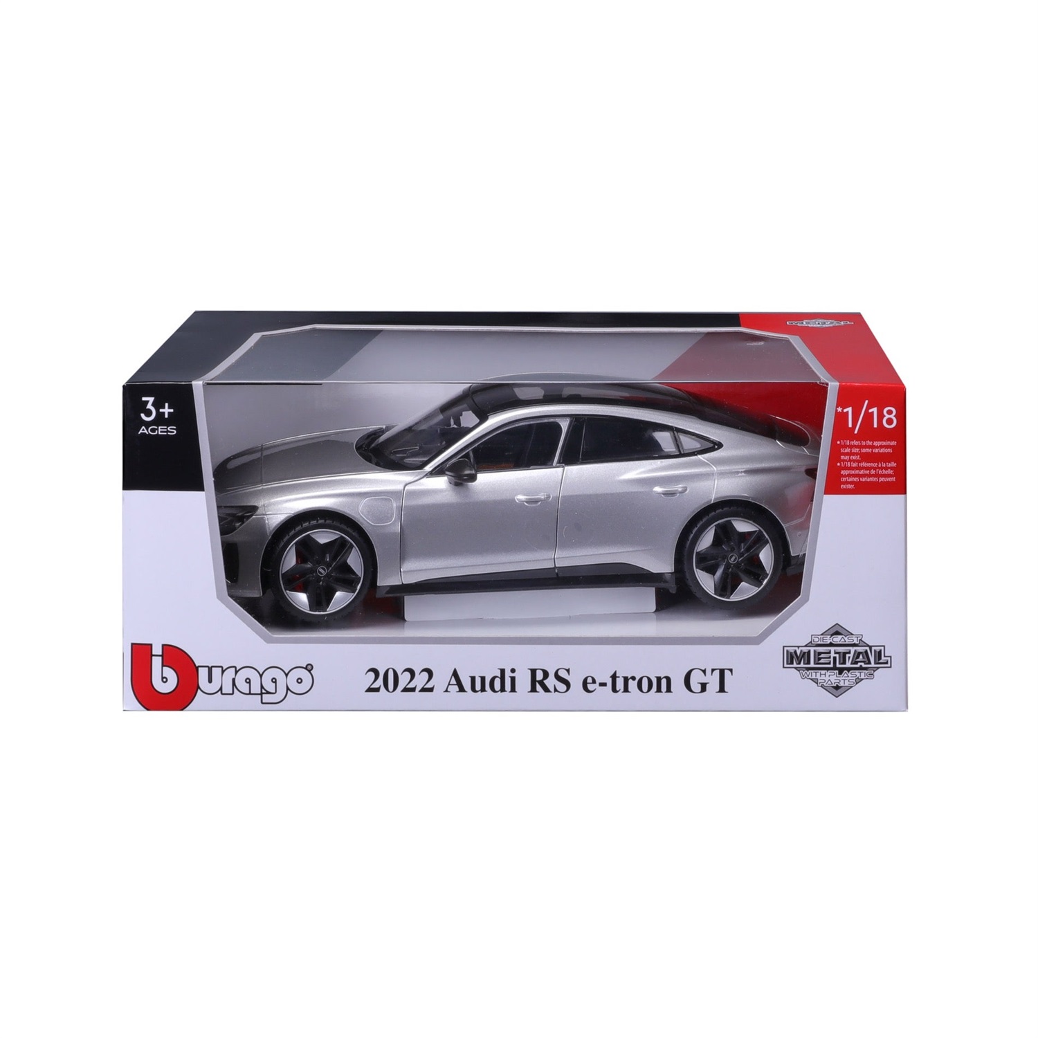Bburago Audi RS e-tron GT 2022 - Modello in scala 1:18, colore Silver, porte mobili, materiale die-cast