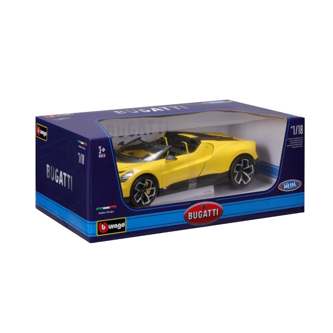 Bburago Bugatti W16 Mistral 1:18 Modellino Diecast con Cofano e Portiere Apribili, Colori Assortiti, Dettagli Interni Realistici