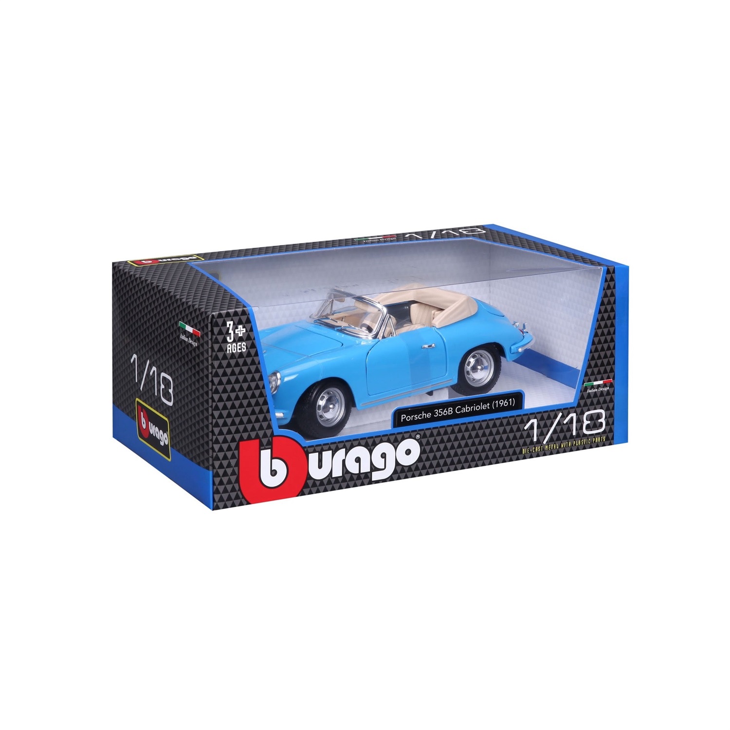 Burago Porsche 356B Cabriolet (1961) Modellino di macchina classica Preassemblato in scala 1:18 - Colore Gold