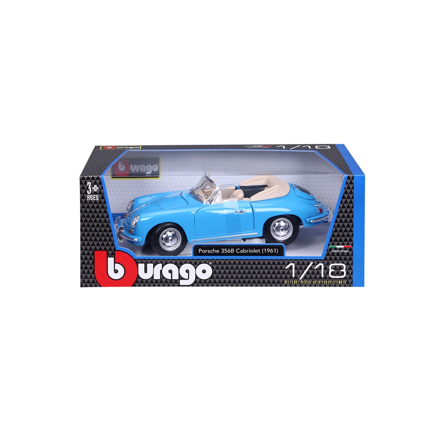 Burago Porsche 356B Cabriolet (1961) Modellino di macchina classica Preassemblato in scala 1:18 - Colore Gold