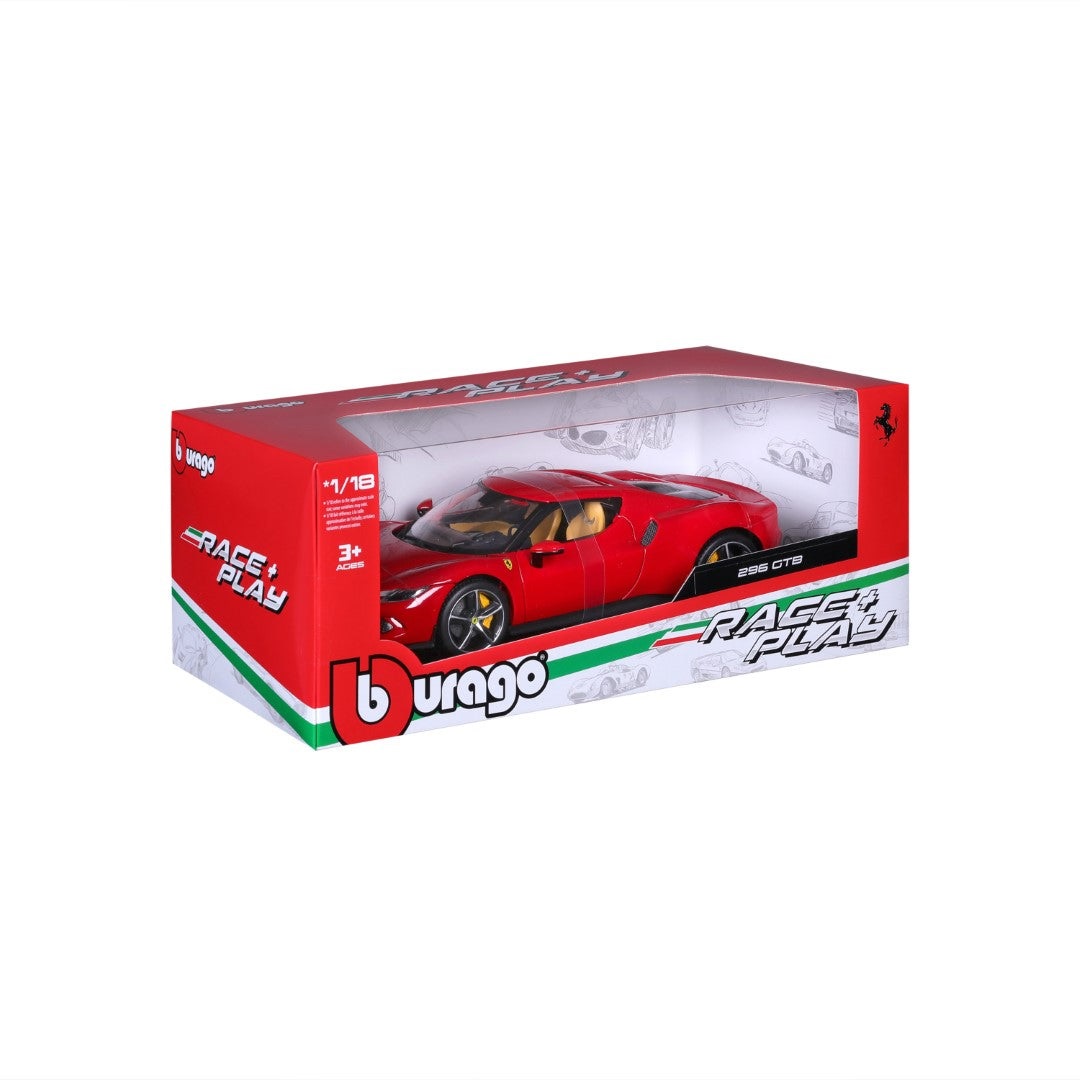 Bburago Ferrari 296 GTB 1:18 - Modellino Auto in Metallo, Licenza Ufficiale, 830 Cavalli, Età Consigliata 3 Anni
