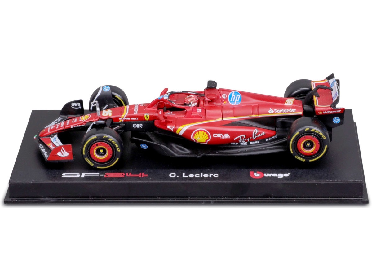 Bburago Ferrari SF-24 Charles Leclerc #16 Imola GP 2024 - Modello auto sportiva Deluxe in scala 1:18