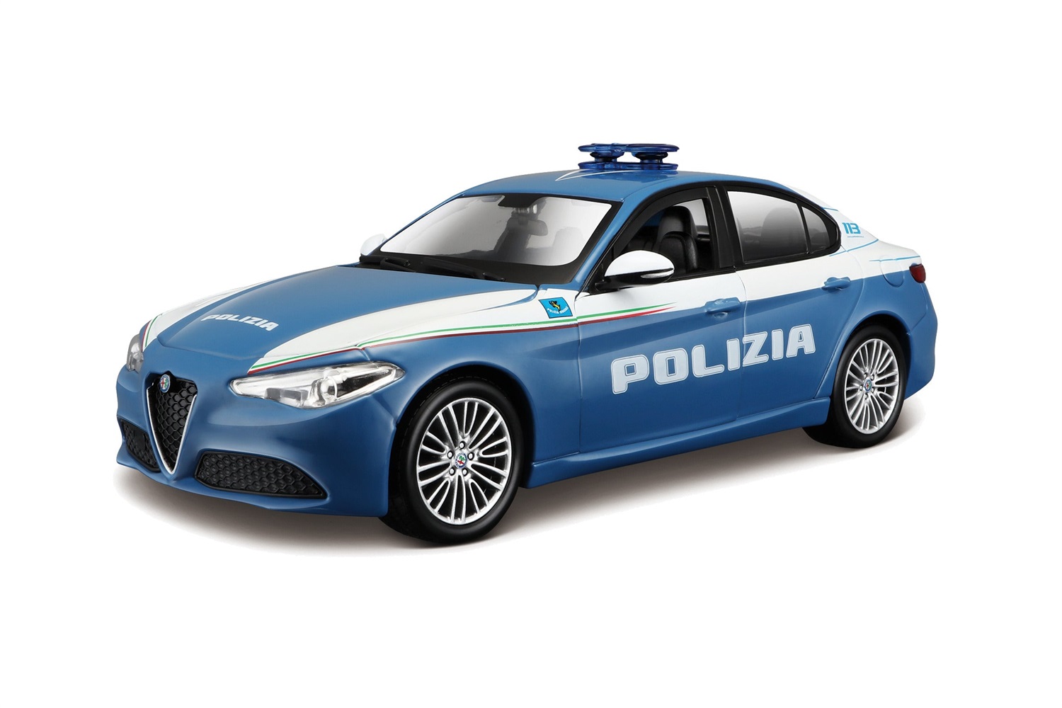 Bburago Alfa Romeo Giulia Polizia Modellino Preassemblato 1:24 - Licenza Ufficiale Polizia e Alfa Romeo, Età Consigliata 14 Anni