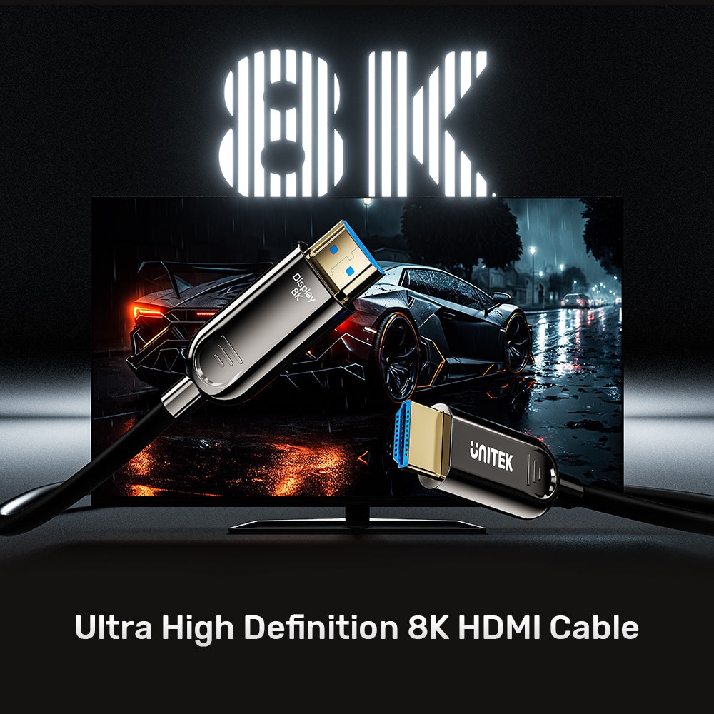 Unitek Cavo HDMI Ottico Attivo 8K 20m - HDMI 2.1, 48Gbps, Placcato Oro 24K