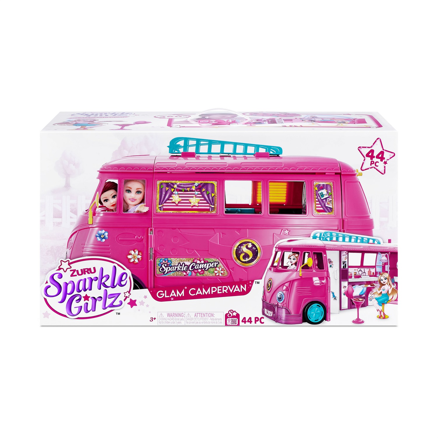 ZURU Sparkle Girlz 100262 Retro Camper Van - Giocattolo Apribile con Accessori per Bambole