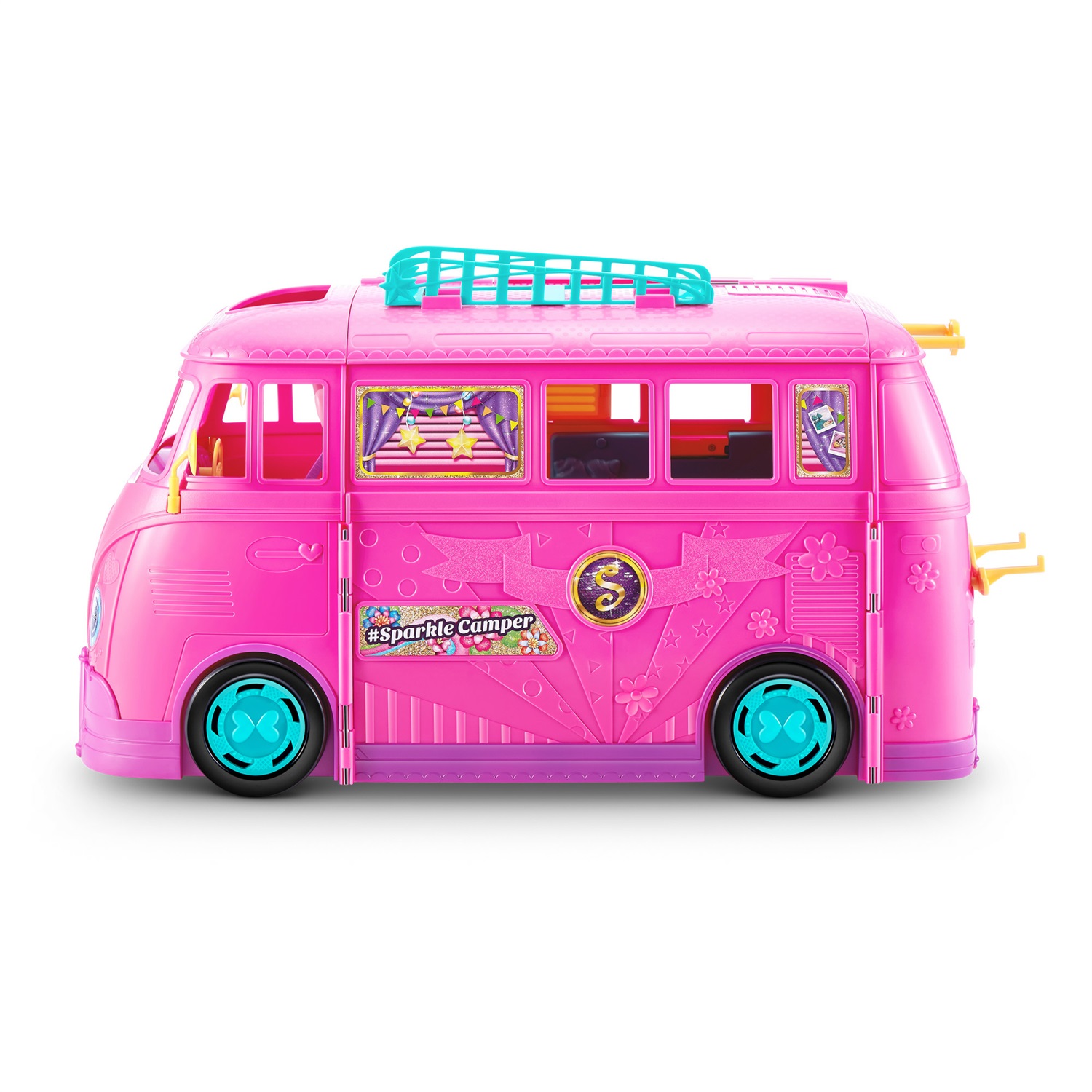 ZURU Sparkle Girlz 100262 Retro Camper Van - Giocattolo Apribile con Accessori per Bambole