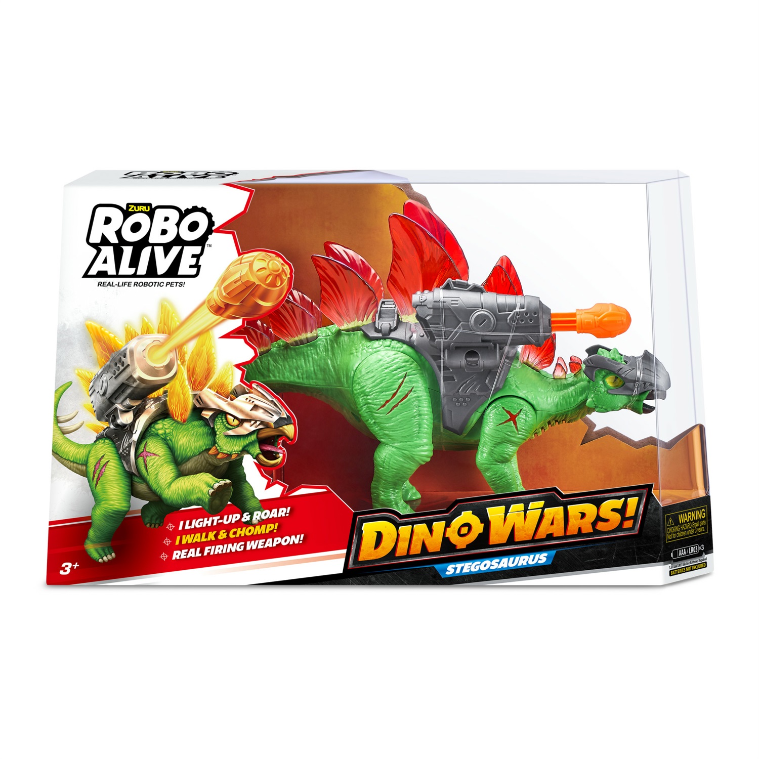 TOYS ONE ROBO ALIVE DINO WARS STEGOSAURO - Dinosauro Robot con Armatura, Movimento Realistico, Luci e Suoni