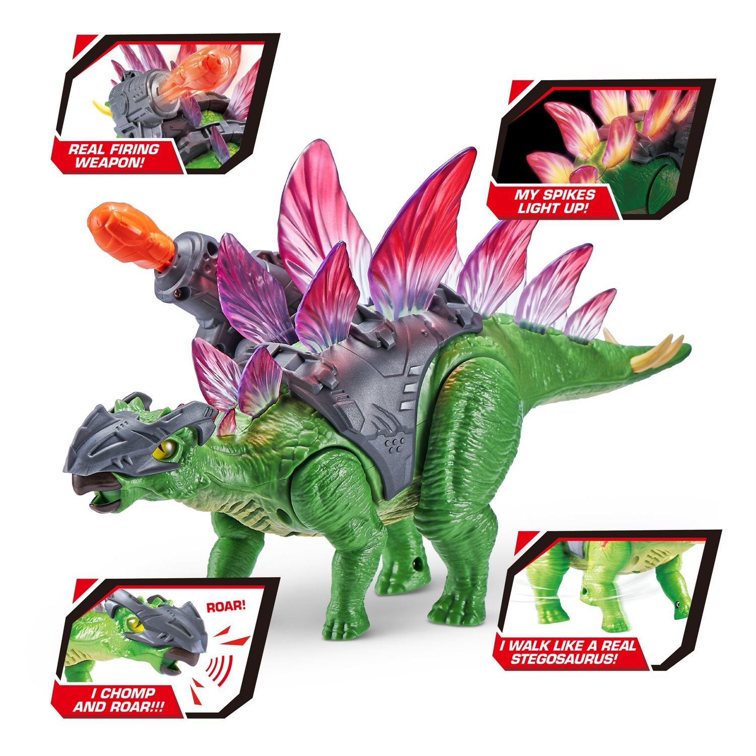 TOYS ONE ROBO ALIVE DINO WARS STEGOSAURO - Dinosauro Robot con Armatura, Movimento Realistico, Luci e Suoni