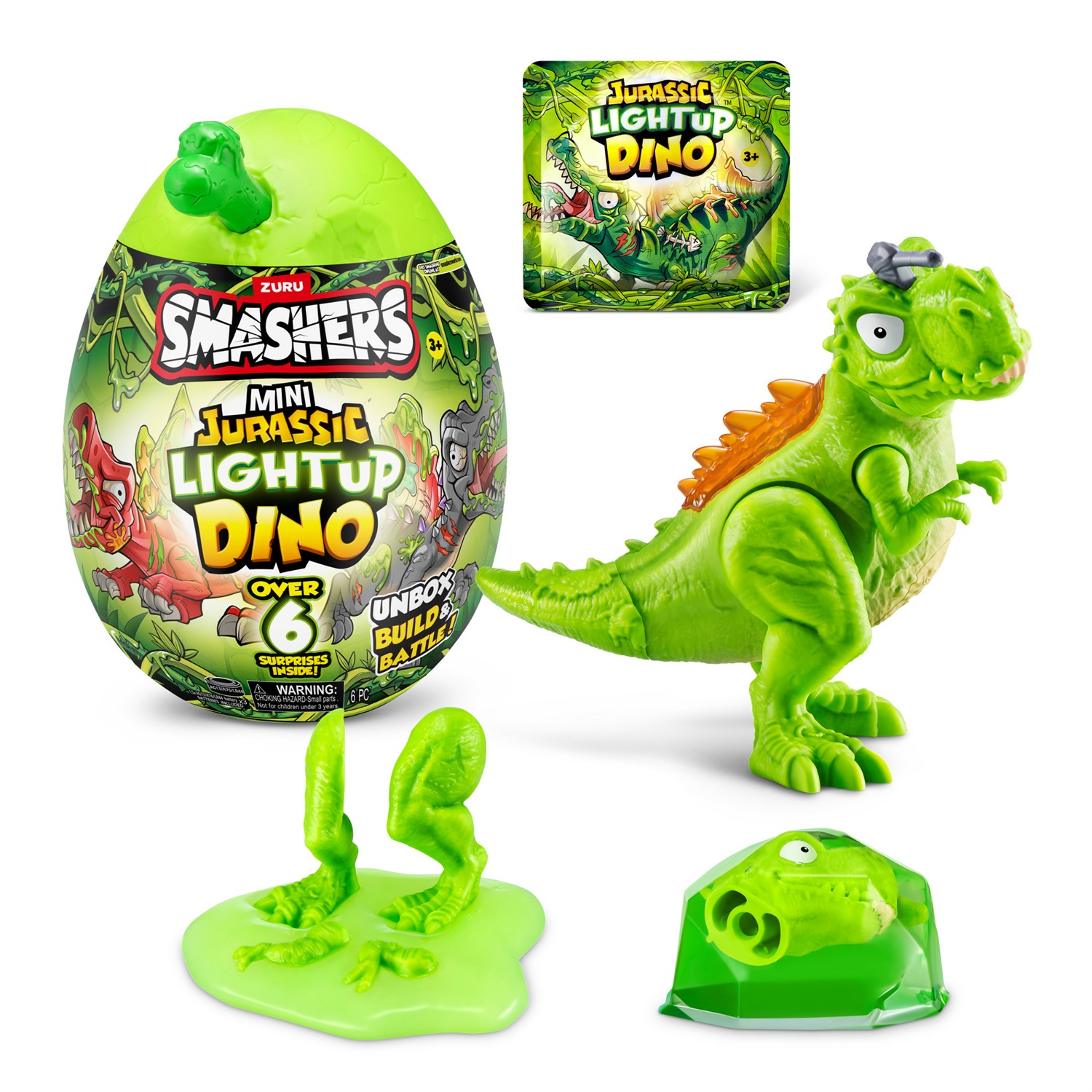 Smashers Mini Jurassic Light Up Dino Egg - Uovo Luminoso con 10 Sorprese e Dinosauro da Costruire