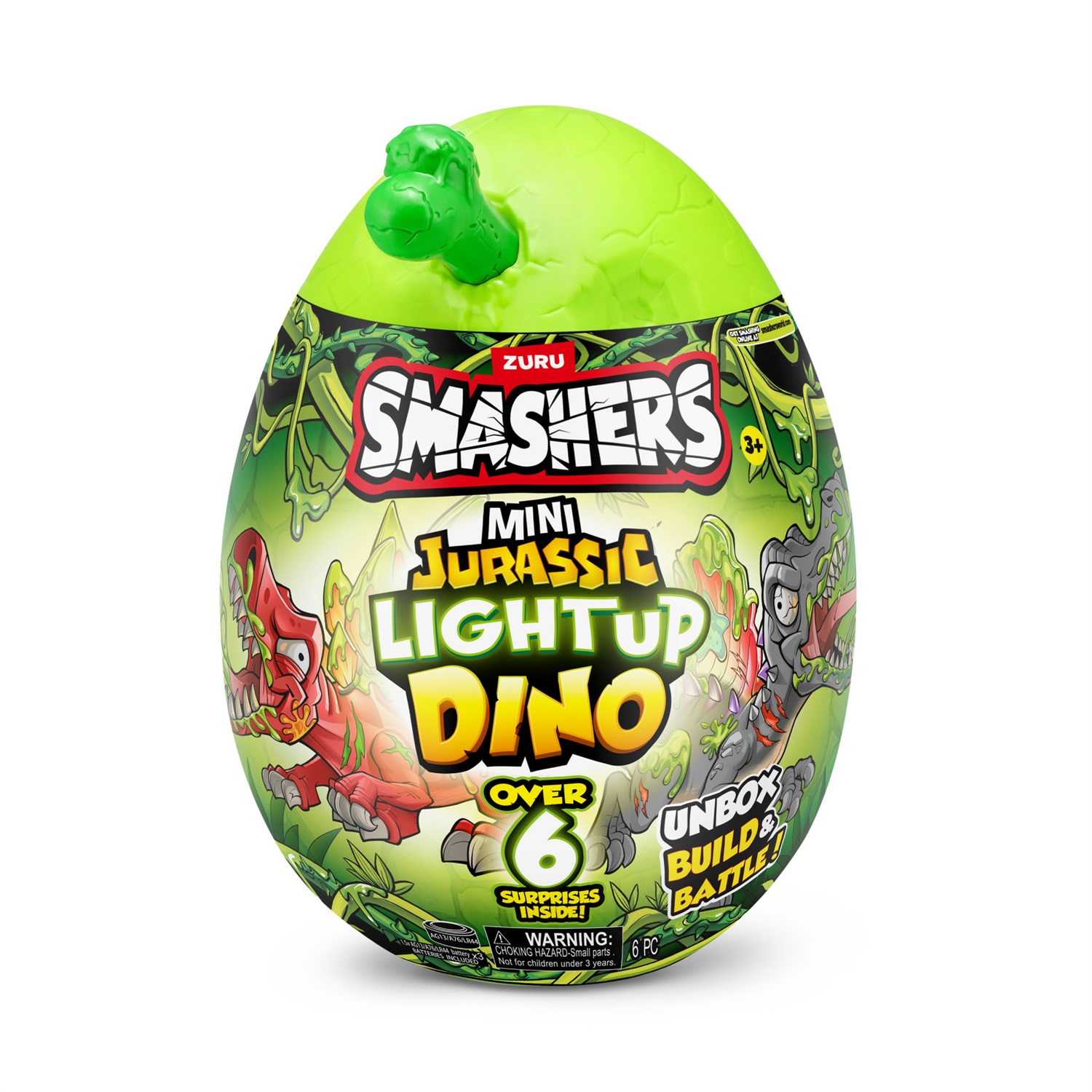 Smashers Mini Jurassic Light Up Dino Egg - Uovo Luminoso con 10 Sorprese e Dinosauro da Costruire