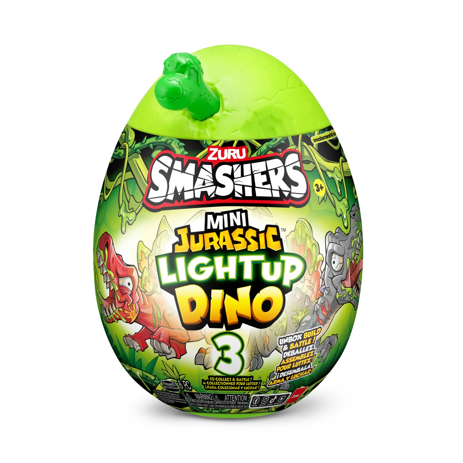 Smashers Mini Jurassic Light Up Dino Egg - Uovo Luminoso con 10 Sorprese e Dinosauro da Costruire