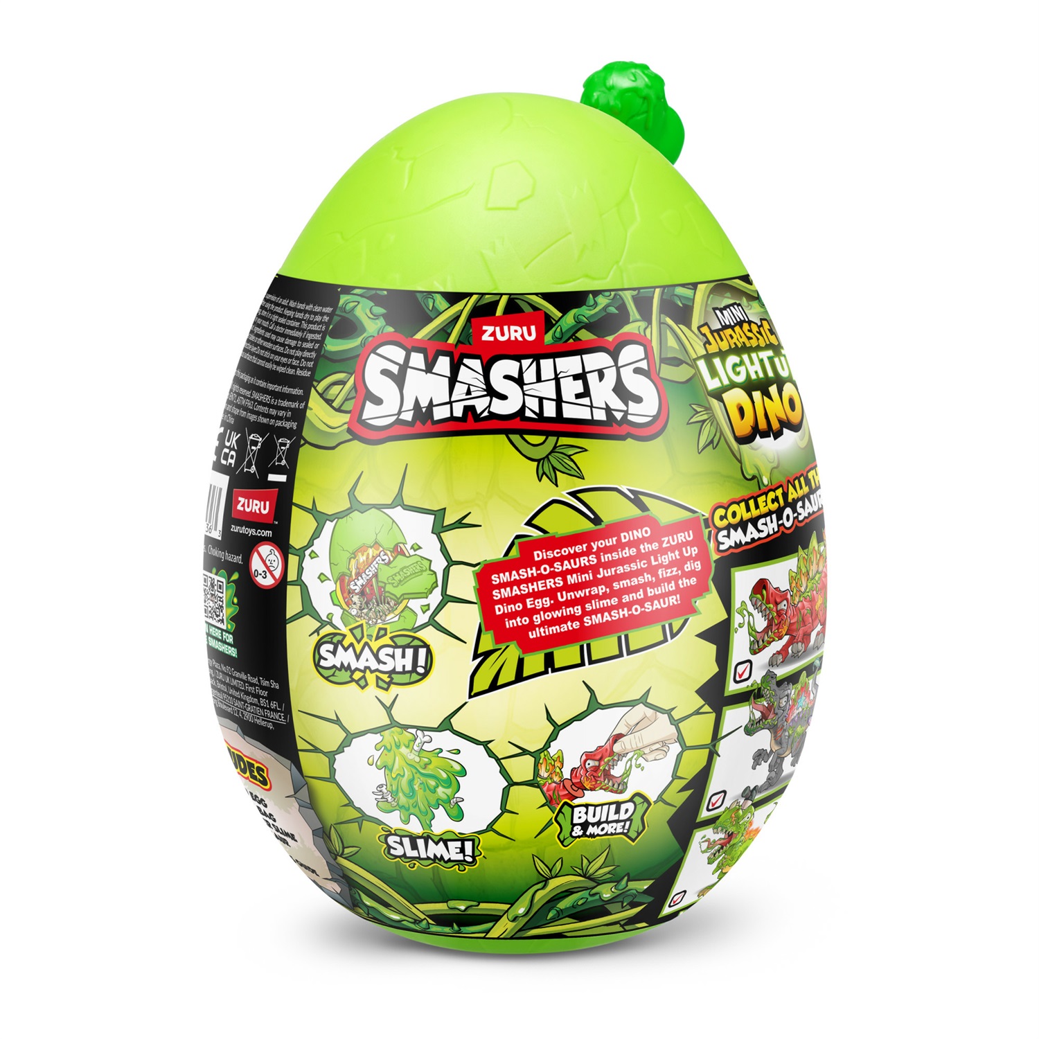 Smashers Mini Jurassic Light Up Dino Egg - Uovo Luminoso con 10 Sorprese e Dinosauro da Costruire