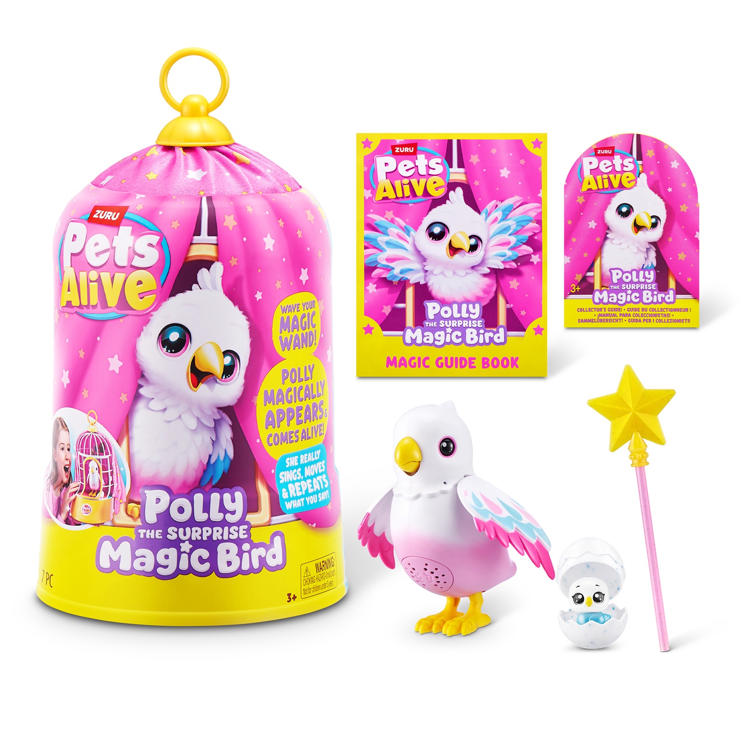 ZURU Pets Alive Polly the Magic Bird - Giocattolo interattivo, canta, si muove, ripete frasi e include cucciolo da far schiudere