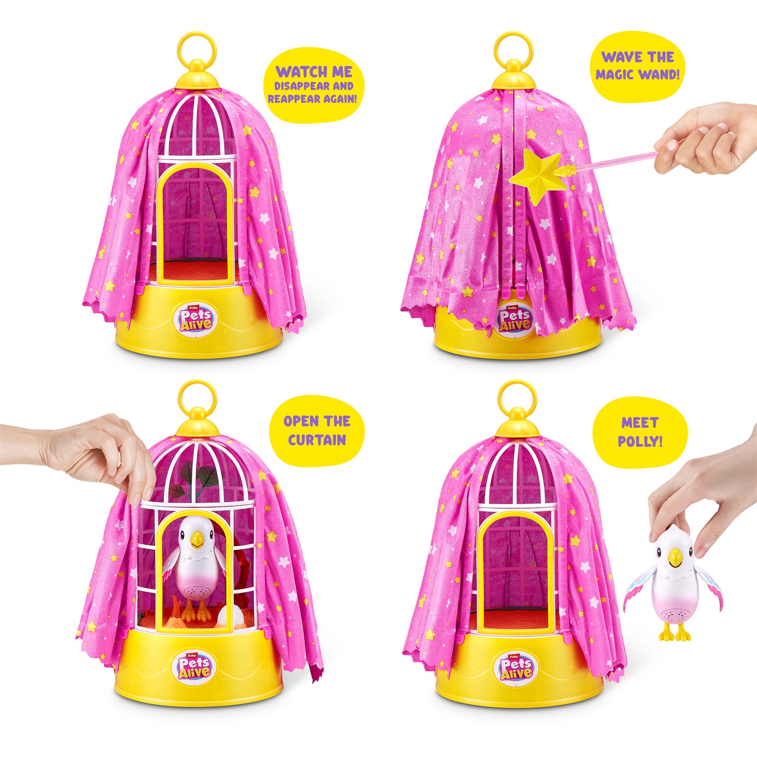 ZURU Pets Alive Polly the Magic Bird - Giocattolo interattivo, canta, si muove, ripete frasi e include cucciolo da far schiudere