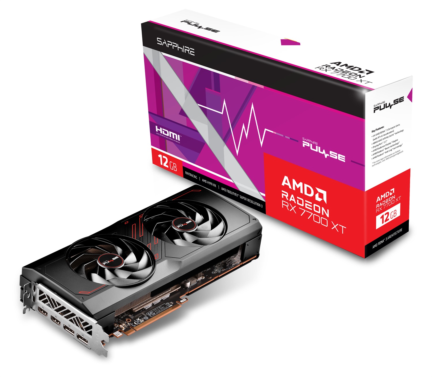 Sapphire PULSE Radeon RX 7700 XT - 12 GB GDDR6, Dual HDMI/Dual DP