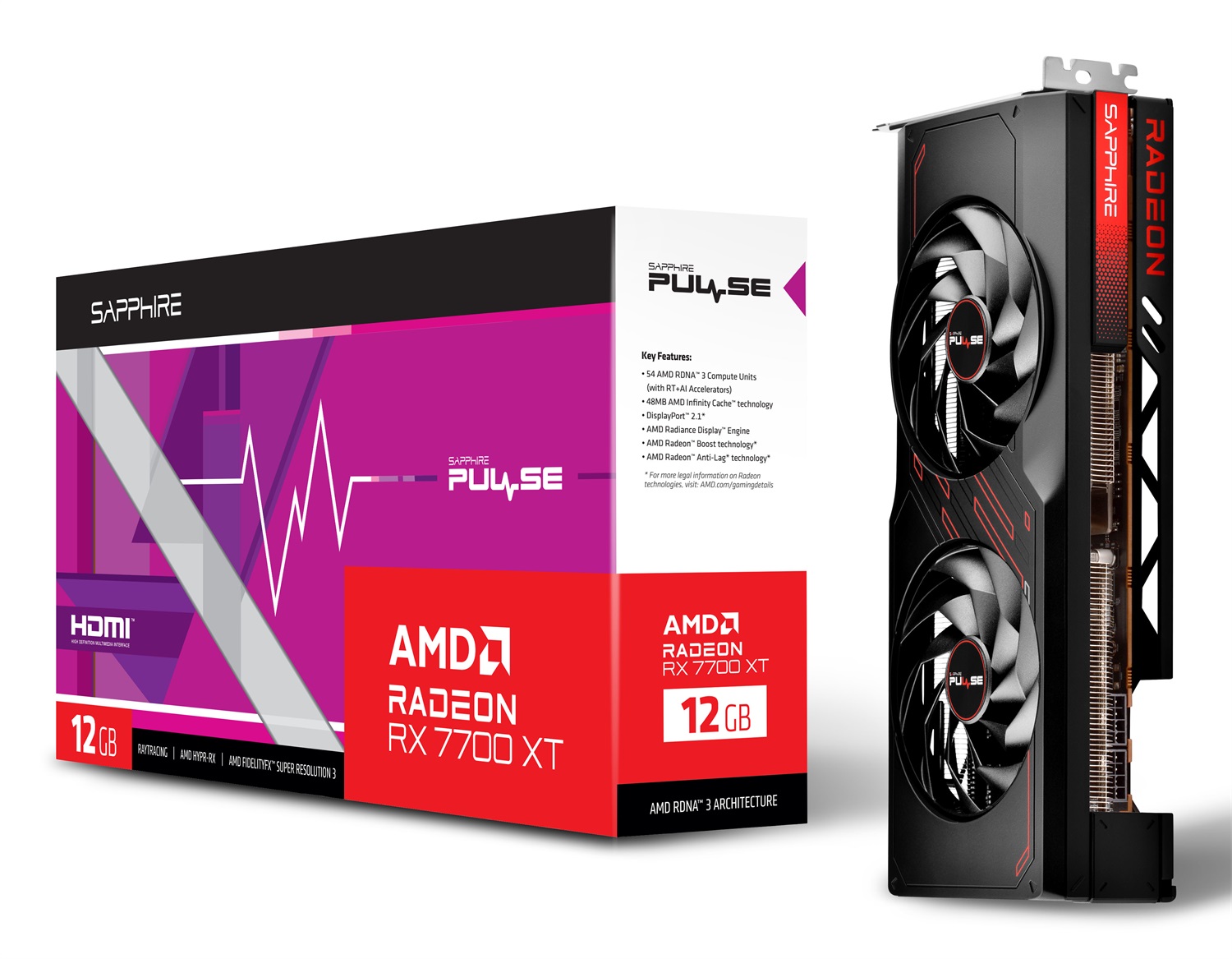 Sapphire PULSE Radeon RX 7700 XT - 12 GB GDDR6, Dual HDMI/Dual DP