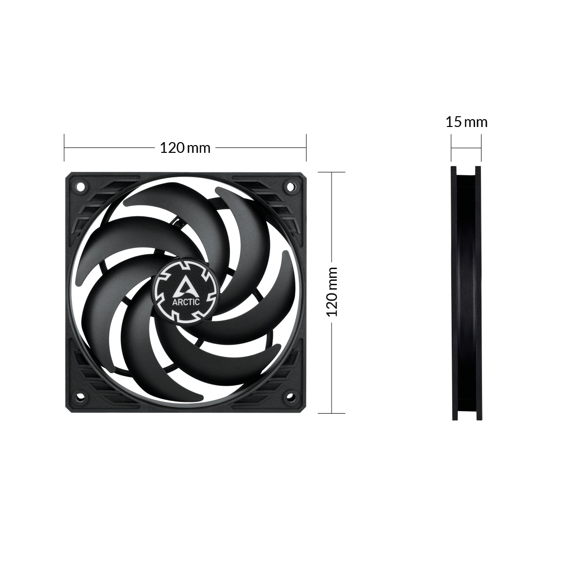 ARCTIC P12 Slim PWM PST Ventilatore 120 mm - 300-2100 Giri/min, 0,3 son, Flusso Aria 41,1 pdc/min, Ottimizzato per Pressione Statica, Nero