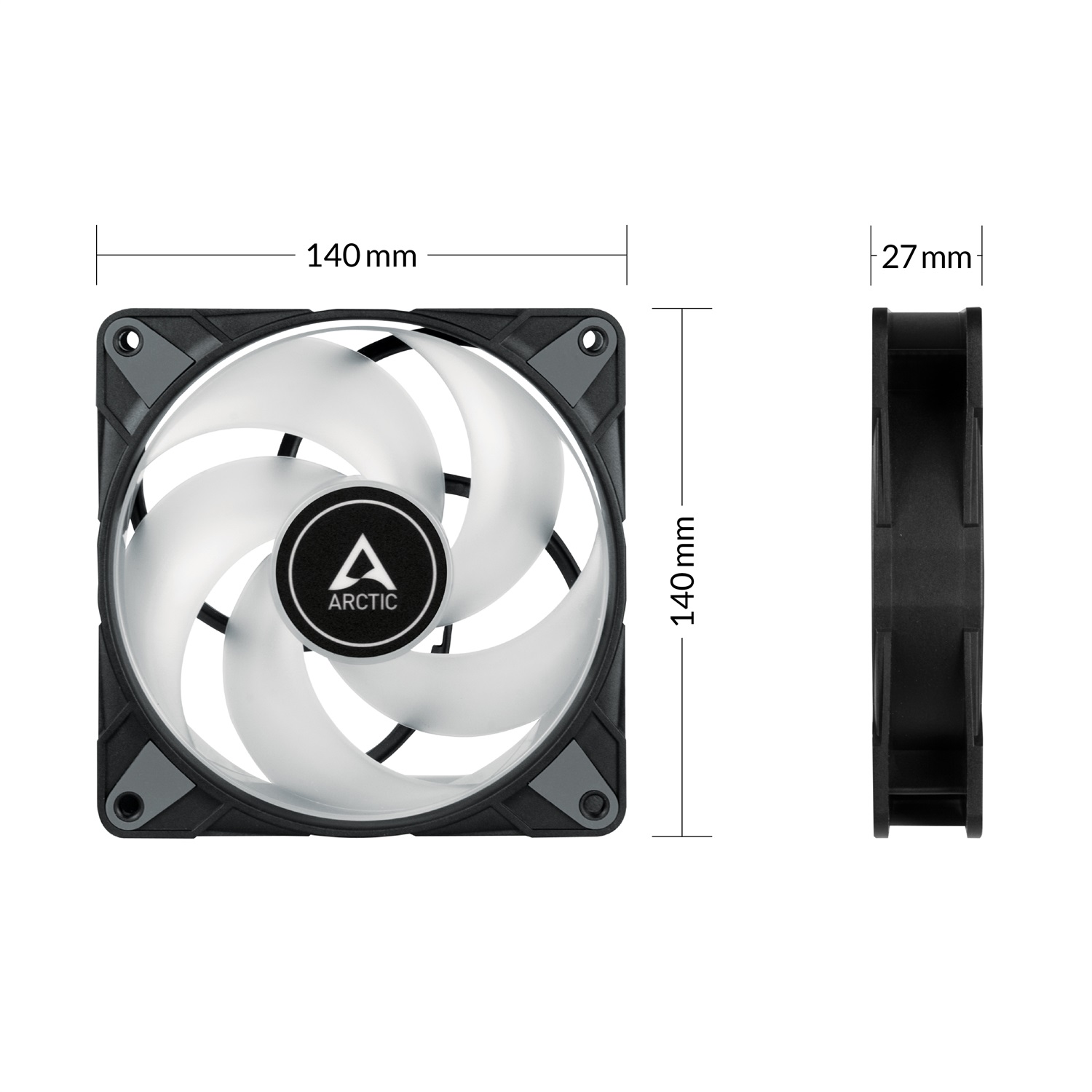 ARCTIC P14 PWM PST A-RGB Ventilatore 14 cm Nero - 1900 Giri/min, 0,3 son, Flusso d'aria 117,06 m³/h, Ottimizzato per Pressione Statica