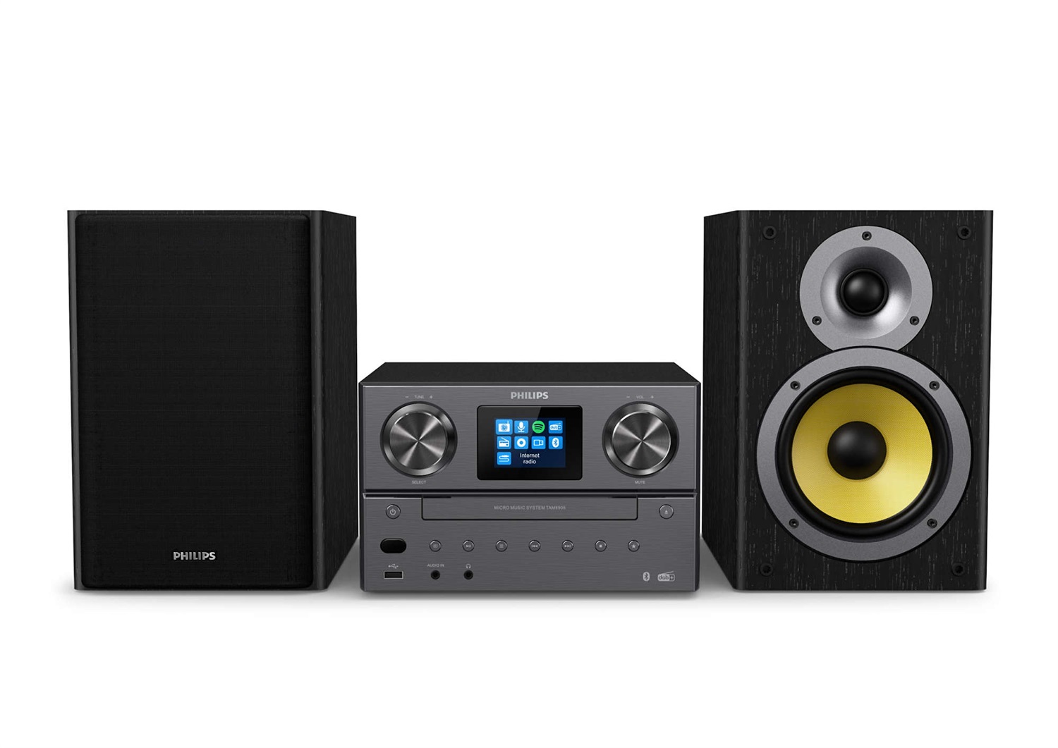 Philips TAM8905/10 Microsistema Audio 100W - Bluetooth, Spotify Connect, Radio Internet, DAB , Lettore CD, USB, Altoparlanti Bass Reflex, Design Classico