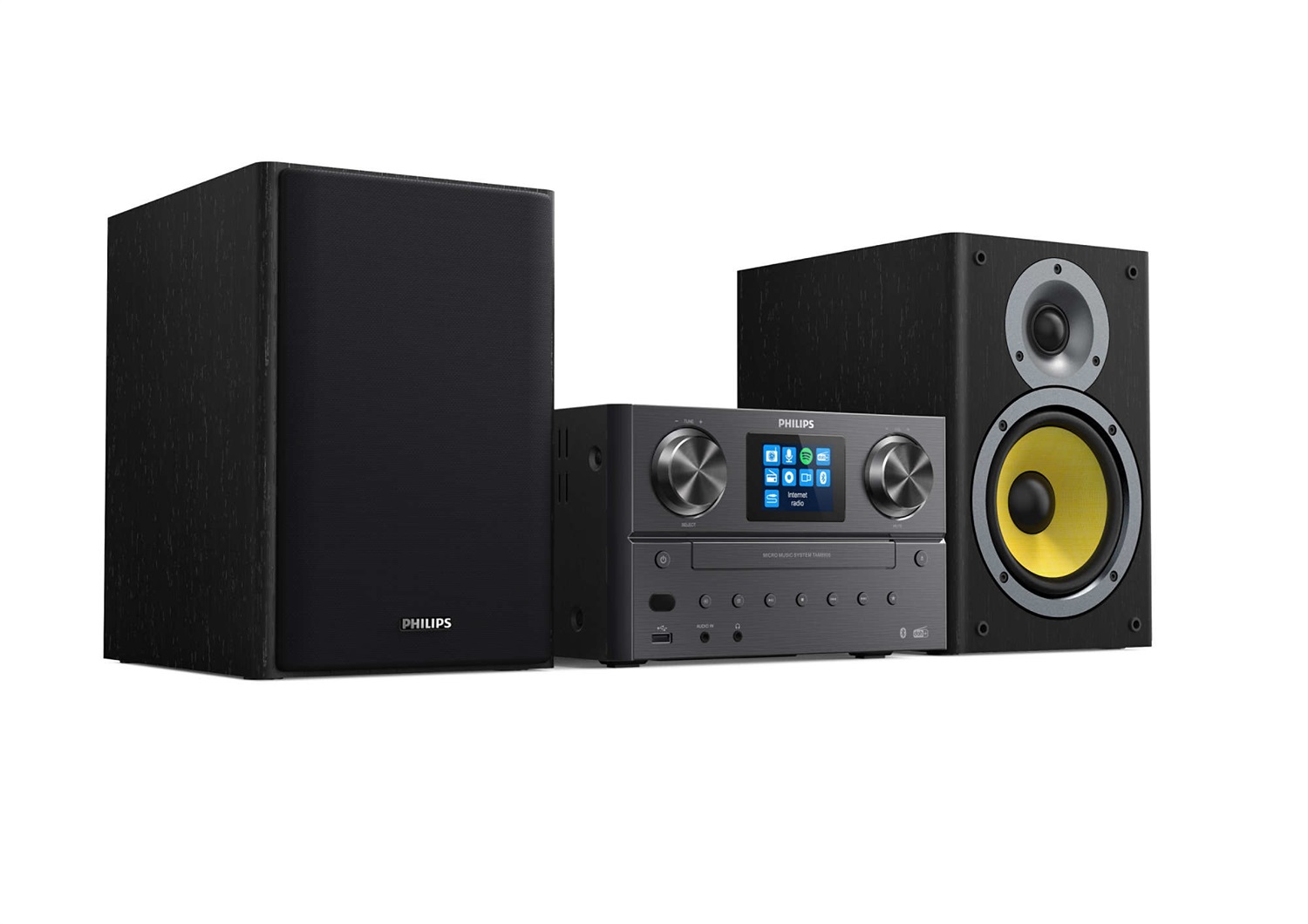 Philips TAM8905/10 Microsistema Audio 100W - Bluetooth, Spotify Connect, Radio Internet, DAB , Lettore CD, USB, Altoparlanti Bass Reflex, Design Classico